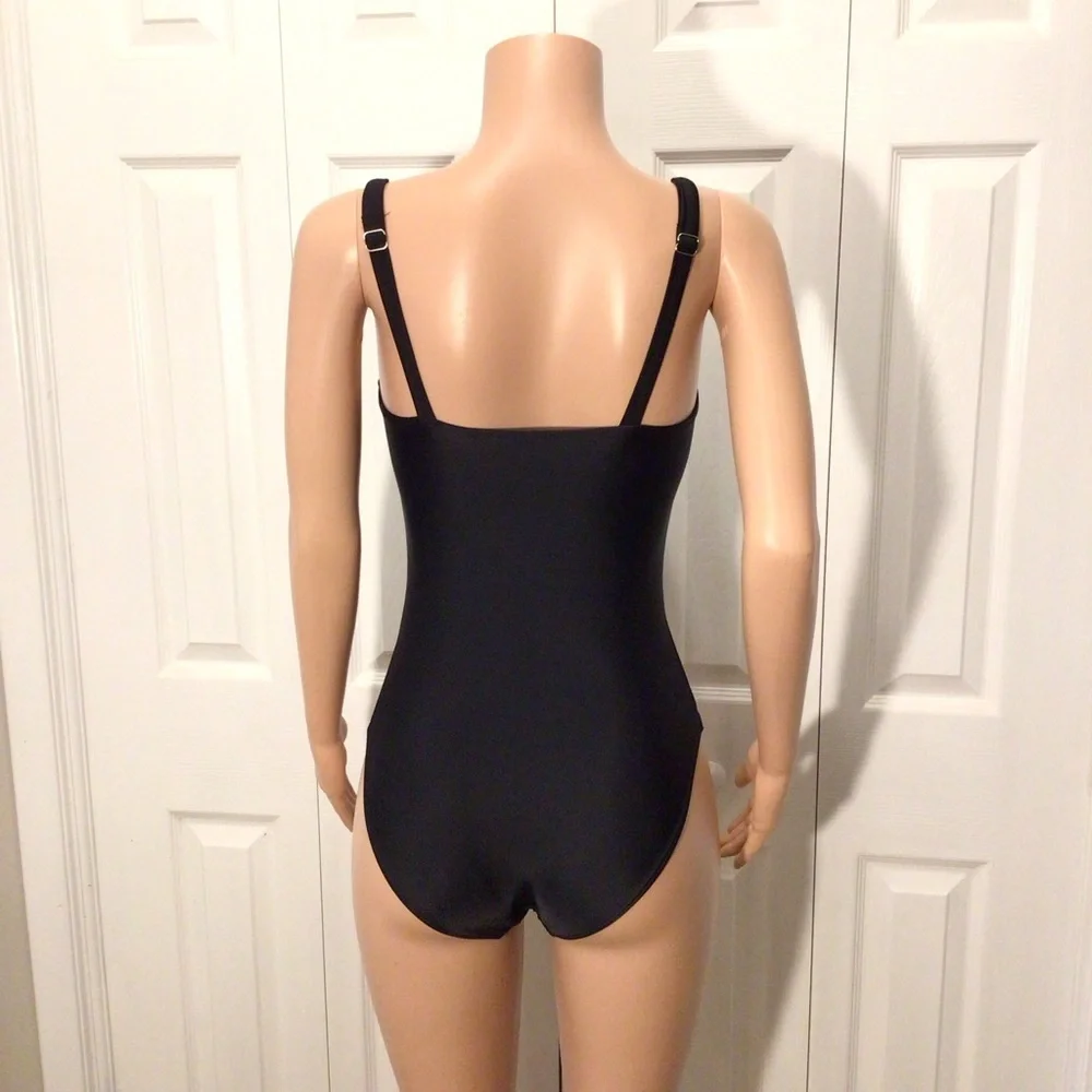 NWOT Womens Fashion Black Ruched One Piece Swimsuit Size XS